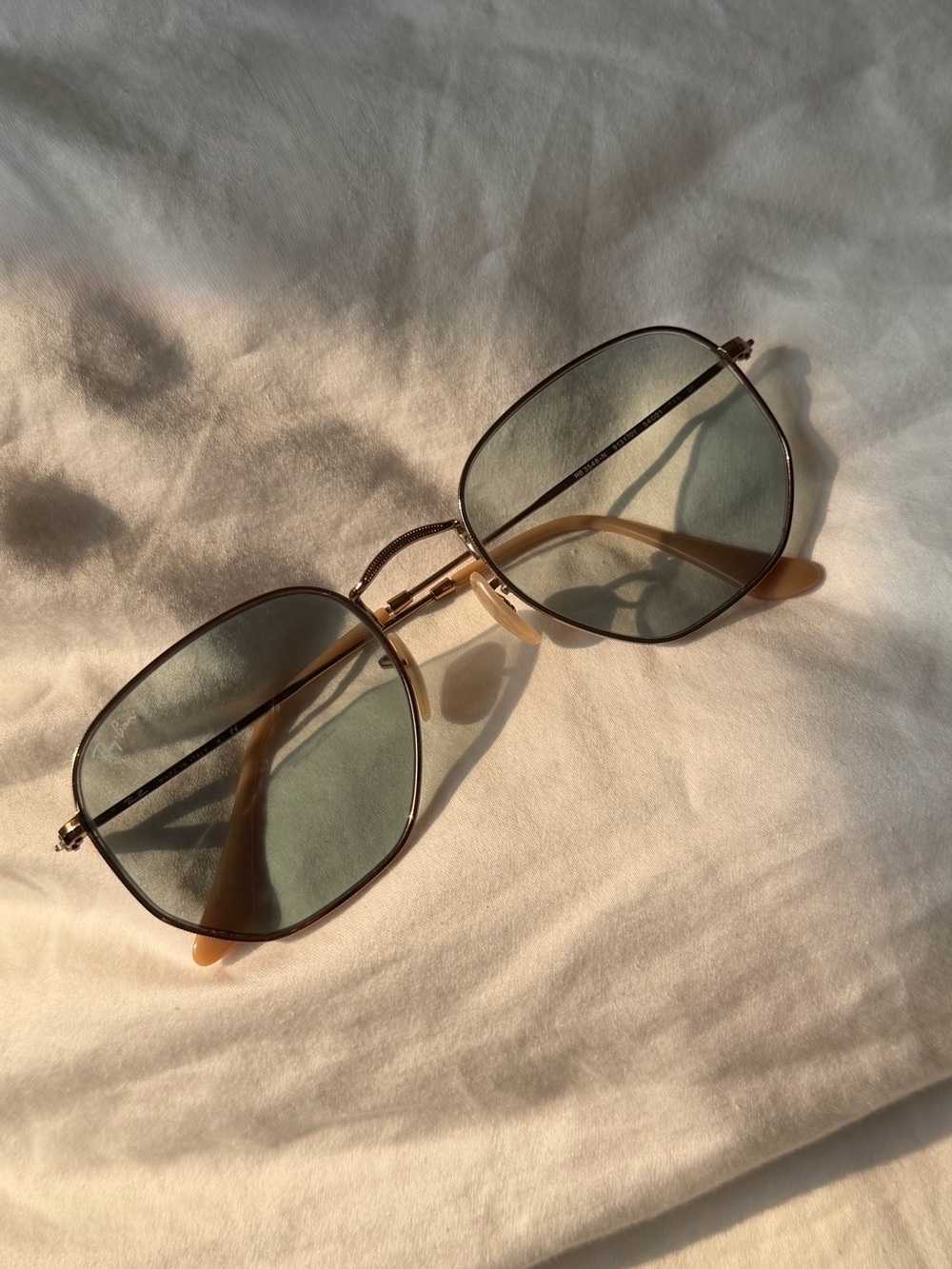 Ray-Ban Hexagonal Rose Gold Frame Sunglasses with Clear Blue Lenses